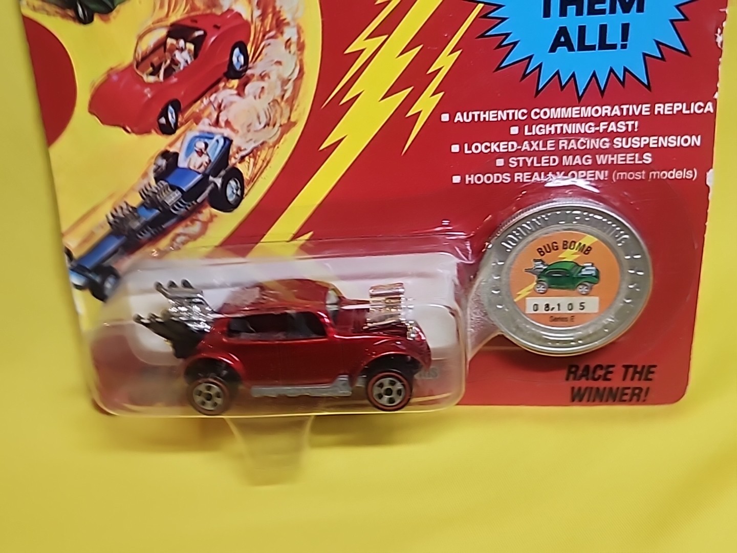 1993 Johnny Lightning BUG BOMB Red Car Redline Wheels Coin 08,105 Series E 🔥X3