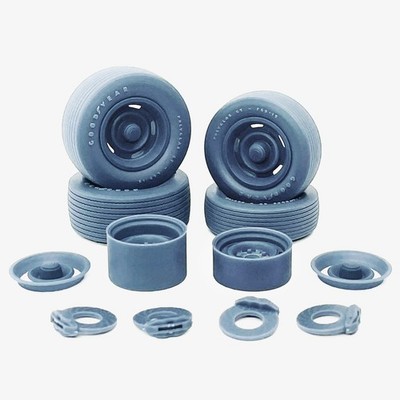1/24 Resin 15 inch GM Rallye Wheels, Goodyear Polyglas Tires, and Brake Set
