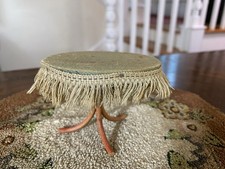 Antique German Dollhouse Miniature Bentwood Table c1900 Upholstered Top w Fringe
