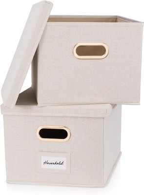 Decorative Document Storage Box Set (2-Piece)   Easy-Slide Lidded Storage Boxes
