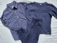 Janie And Jack Boys Fall Navy Jogger Plaid Button-up  Long Sleeve T  6 EUC