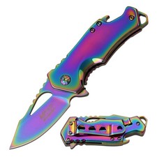 Spring Assist Folding Knife with Rainbow Blade and Handle 4 Inch Closed
