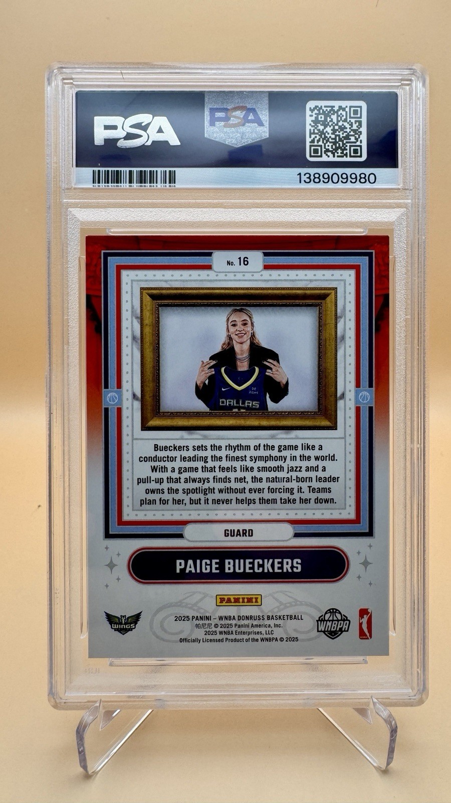 2025 Donruss WNBA Paige Bueckers Franchise Features Red Holo Laser /25 RC PSA 9 view 2