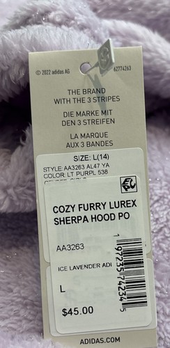 adidas Girls Cozy Lavender Furry Sherpa Hoodie Size L(14) Brand New‼️ - Picture 9 of 9