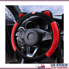 Fluffy Plush Cat Ear Steering Wheel Cover Blackred Soft Warm Winter Protector