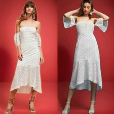 Farm Rio Off-The-Shoulder Eyelets White Cotton Women's Size M Dress #CB2