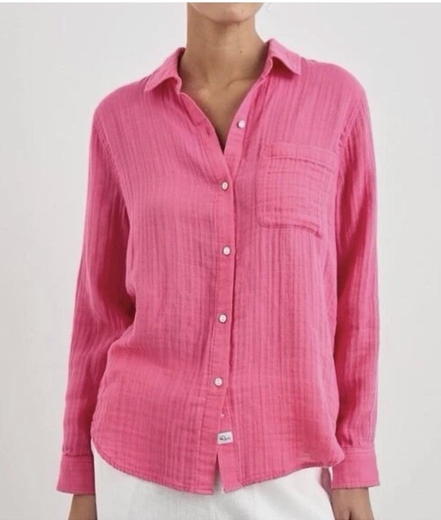 J Crew Button Down Shirt Long Sleeve Fuchsia 100 % Cotton Gauze Lightweight M