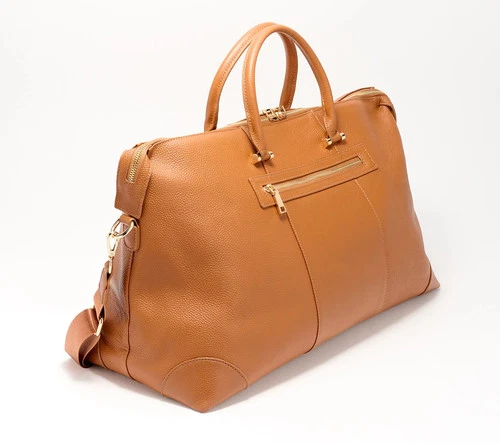 Pom Pom London Leather Weekend Bag with Multi-Straps-Maple A662807 NEW