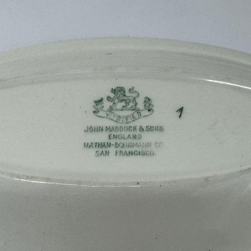 Antique John Maddock & Sons White Vitreous Oval Dish Green Bands 8.5" - Picture 5 of 5