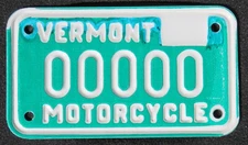 VERMONT SAMPLE MOTORCYCLE license plate  1990   00000