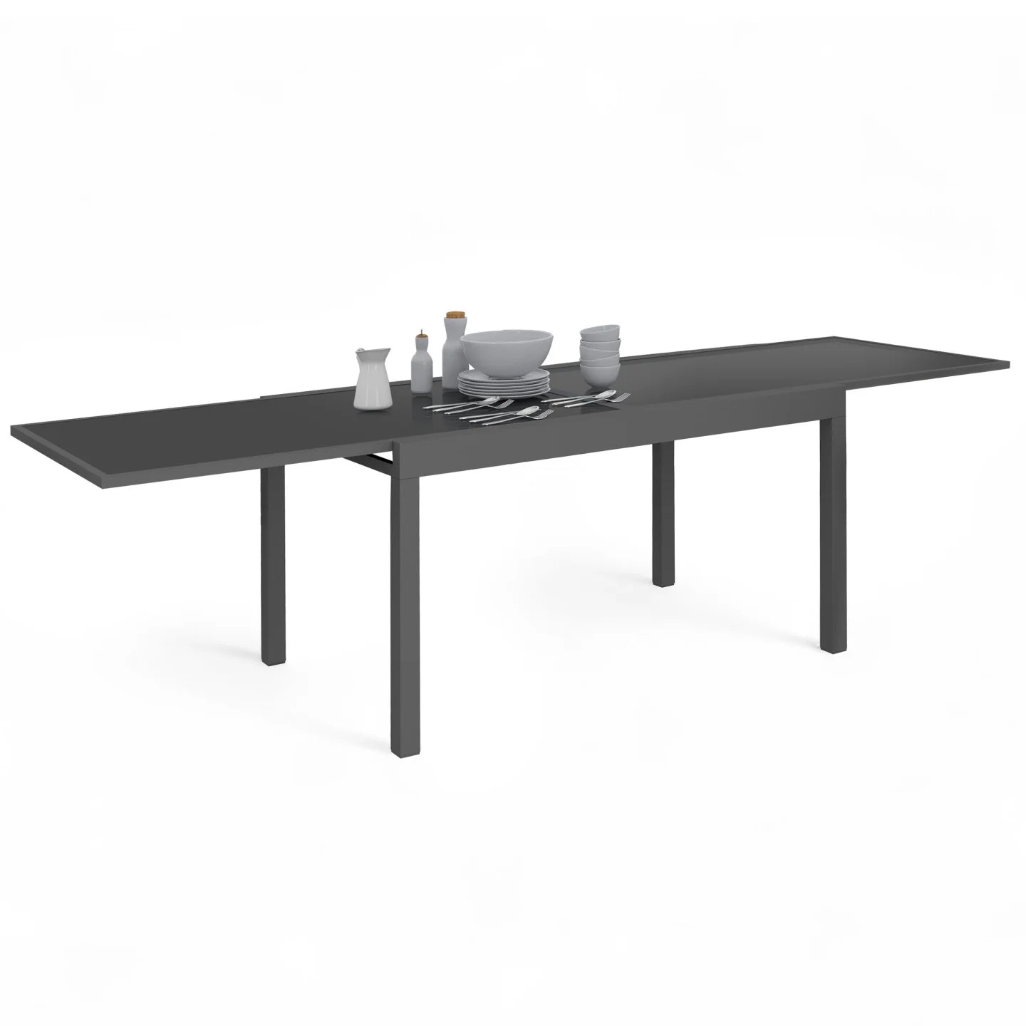 Table de jardin extensible MADRID en aluminium gris de 135 à 270 cm pour 8 à 12 personnes