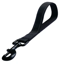 Short Nylon Dog Lead - Heavy Duty Padded Handle - Reflective Black 12 Inch fo...