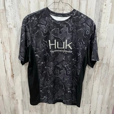 HUK ICON X MEN’S CURRENT CAMO SHORT SLEEVE FISHING SHIRT Size XL