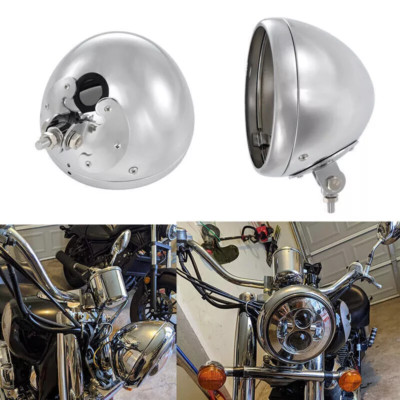 Chrome Headlight Housing 7'' inch Headlamp Light Bulb Bucket Fit For Harley
