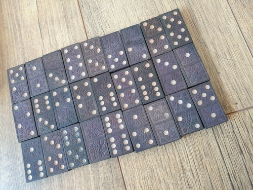 ANTIQUE ART NOUVEAU COMPLETE DOMINO SET Gorgeous Early 1900s Black in box - Picture 3 of 9