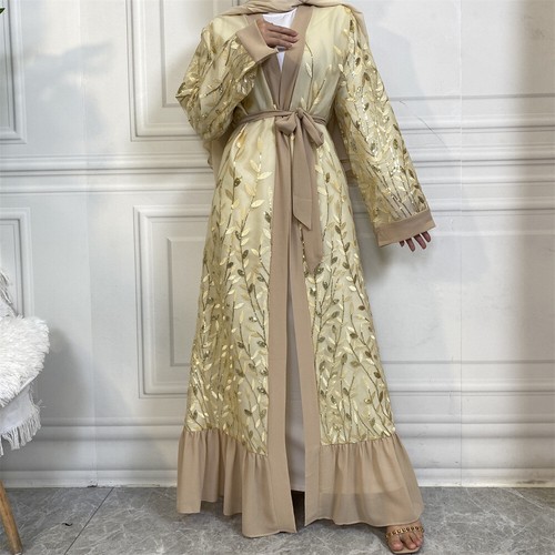 Embroidery Open Kaftan Dubai Muslim Women Long Cardigan Dress Abaya Robe Kimono - Picture 24 of 32