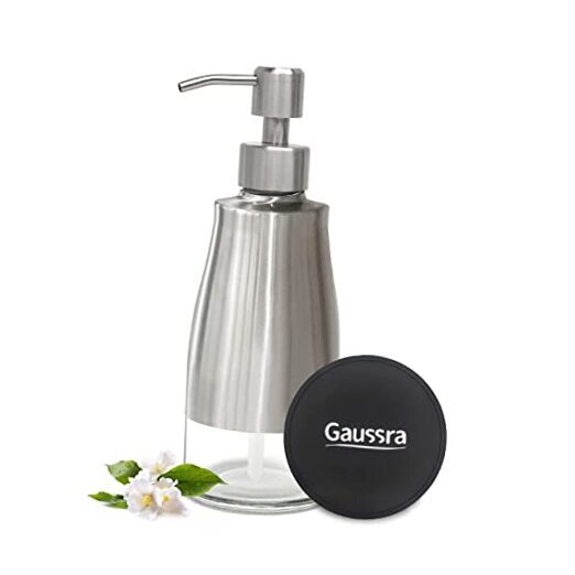 Soap Dispenser with Non-Slip Coaster，Stainless Steel Case Glass Brushed Nickel-image