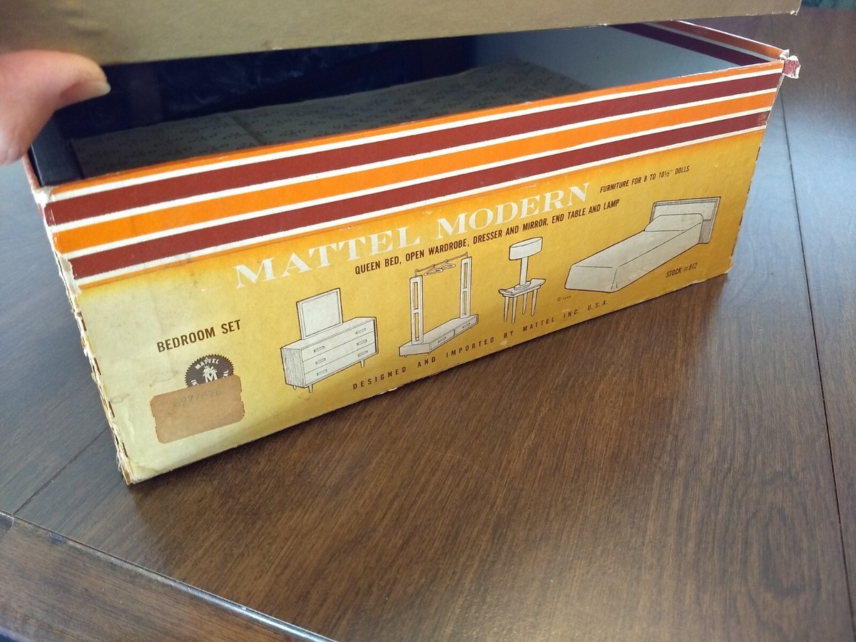 Vintage MATTEL Modern Pre Barbie Wood Furniture Bedroom Set Mid