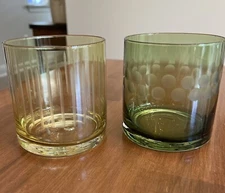 Mikasa “Cheers” Double Old Fashion Glasses One Green One Amber