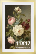 11X17 Picture Frame Gold, Gold Picture Frames Display Photos 9X15 with Mat or 11