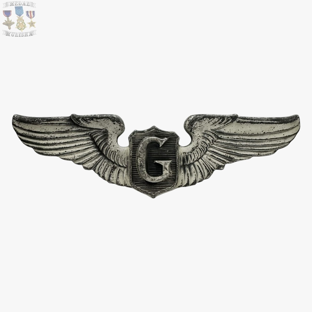 WWII US ARMY AIR CORPS GLIDER PILOT WINGS BADGE STERLING 3” SIZE