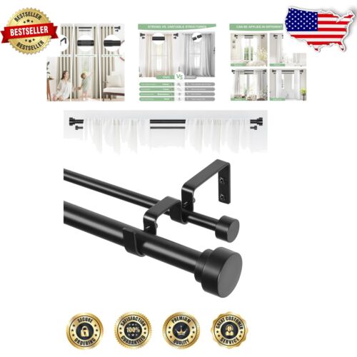 Elegant Adjustable Double Curtain Rod 48-84 Inch in Matte Black - Heavy Duty