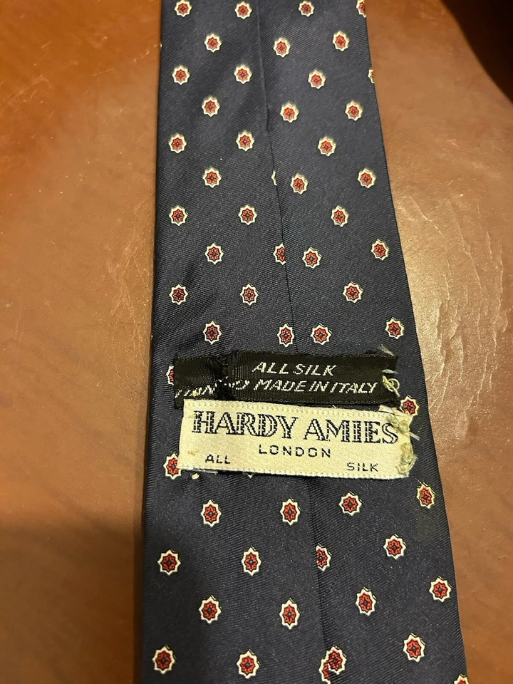 Corbata Hardy Amies Hecha en Italia Para Hombre Azul Lunares 100% Seda Foto 4 de 4
