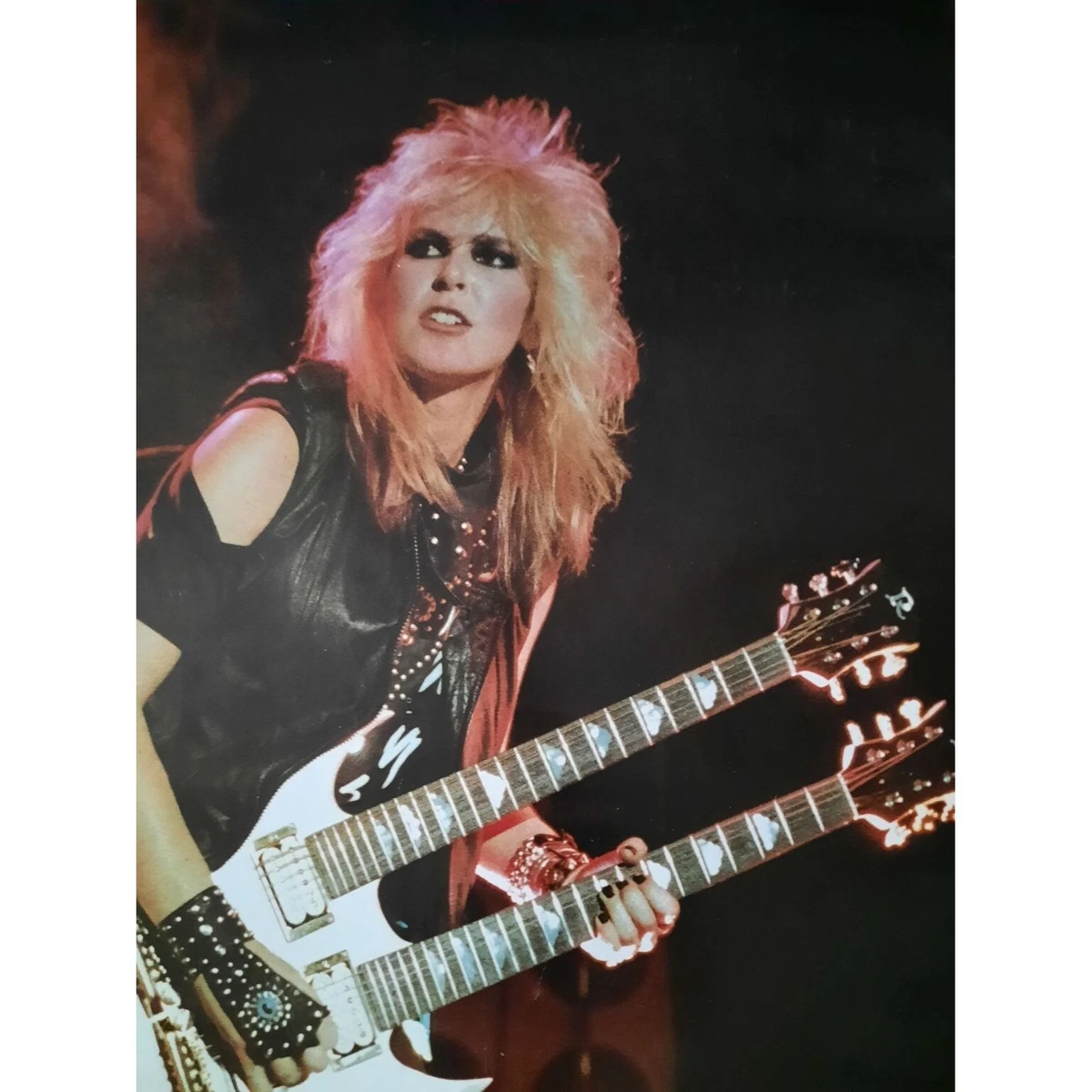 Vintage Poster Lita Ford Shredding on Double Neck Guitar Poster Nice Man Merch