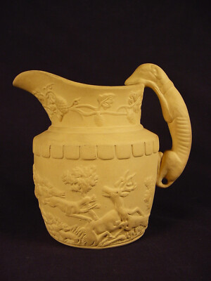 RARE 1820 BAGSTER 5 ¼  HOUND HANDLE HUNT PITCHER CANE CANEWARE YELLOW WARE MINT