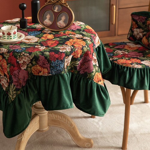 Jacquard Yarn-Dyed Floral Tablecloth Round Lotus Leaf Room Table Cloth - Picture 9 of 16