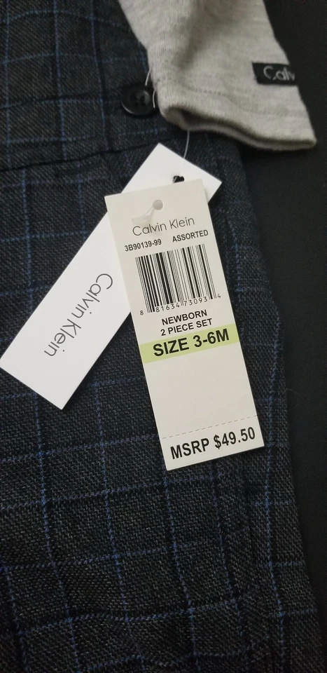 Calvin Klein Infant 2pc Overall Set Size 3-6 Mos Long Sleeve Blue Gray NWT - Image 3 of 4