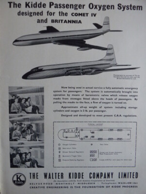 7/1958 PUB WALTER KIDDE COMET IV BRITIA PASSAGIER SAUERSTOFFSYSTEM ORIGINAL ANZEIGE