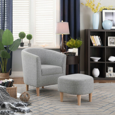 Upholstered Club Chair W/ Ottoman Accent Armchair Single Sofa Fabric Living Room