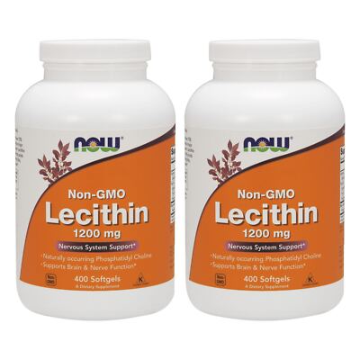 2 x NOW Non-GMO Lecithin 19 Grain 1200 mg 400 SGels Nervous System Support