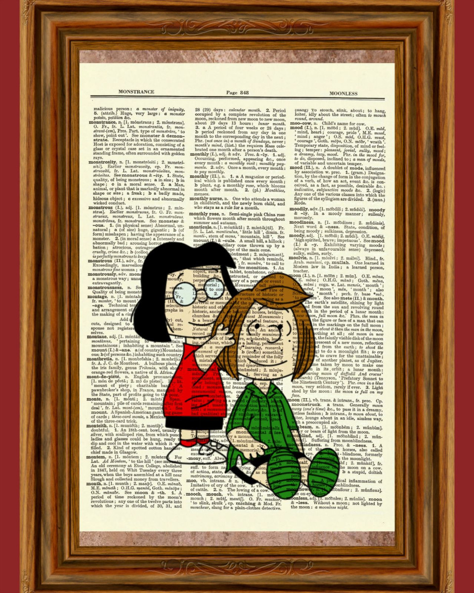 ミー、スヌーピー&チャーリーブラウン、ペパーミントパティディクショナリー Peppermint Patty & Marcie Peanuts Dictionary Art Print