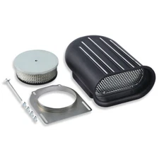 Black Aluminum Single Carburetor Hilborn Style Ribbed Hood Scoop