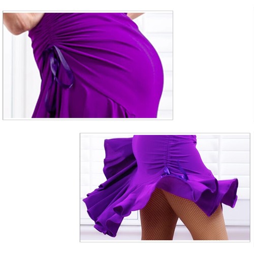 Lady Drawstring Latin Dance Skirt Sexy Tango Salsa Rumba Ruffle Ballroom Skirt - Picture 9 of 16