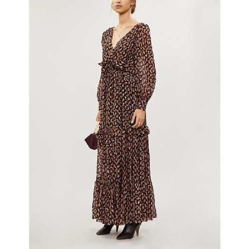 DVF Winnie Paisley Black dress maxi chiffon tie gold boho new Small 4 6