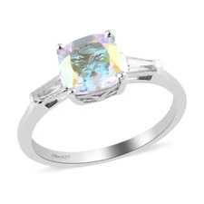 GORGEOUS 1.75ctw Mercury Mystic Topaz Ring Platinum Plated Sterling Size 7