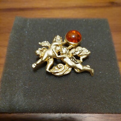 Vintage LS Louis Stern Gold Tone Cherub Angels Pin