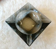 VINTAGE ASHTRAY 6” SQUARE SMOKED GRAY GLASS  MAD MEN MANCAVE MCM