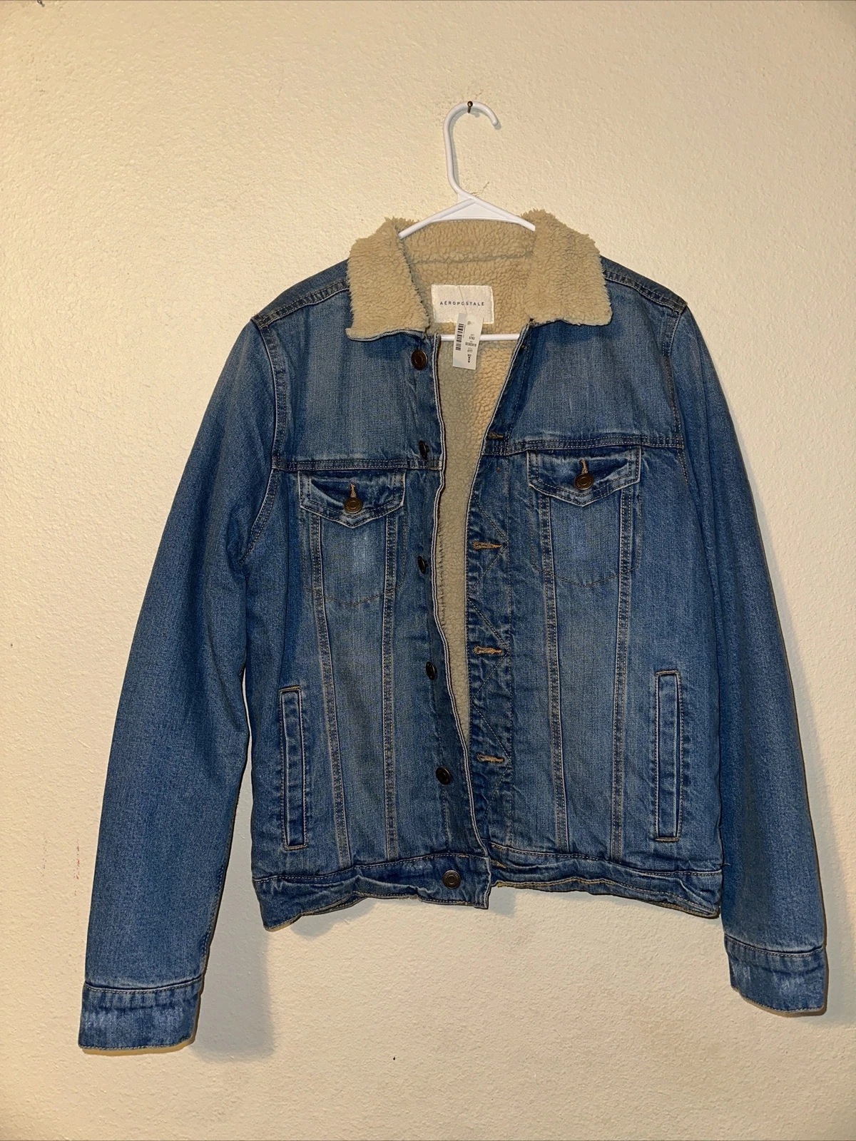 Aeropostale Men's Sz Small Sherpa-Lined Blue Denim Jean Jacket Truckers Coat