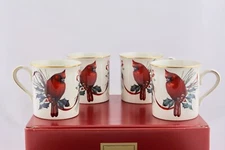 SET OF 4 LENOX WINTER GREETINGS CARDINAL MUGS - NIB