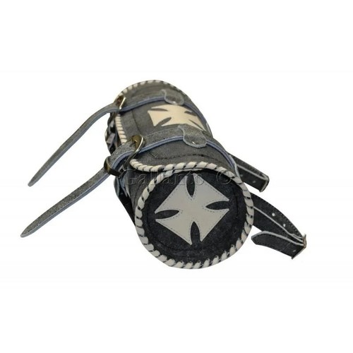 Vintage Gothic Motorcycle Leather Tool Roll Bag with Creme Iron Cross and trim - Picture 1 of 2