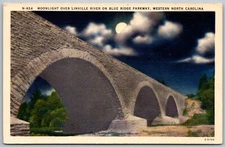 Western North Carolina 1940 Postcard Moonlight Linville River Blue Ridge Parkway