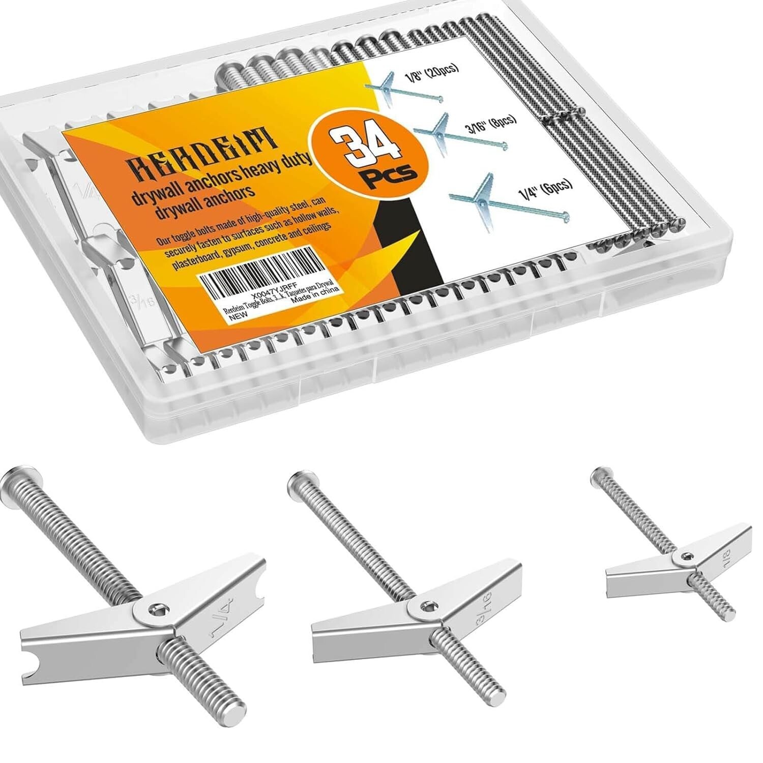 34-Piece Toggle Bolt Assortment for Drywall - 1/4