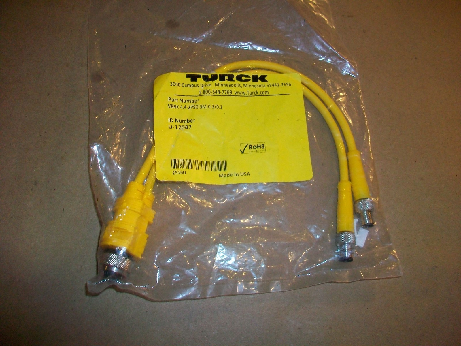 Turck Bifurcated Molded Cordset VBRK 4.4-2PSG 3M-0.2/0.2 U-12047 NEW