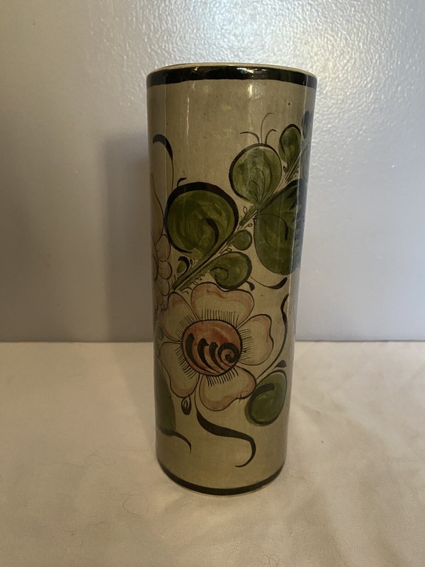 Vintage Tonala 7” Vase Mexican Folk Art Pottery Muted Earthy Colors Handcrafted
