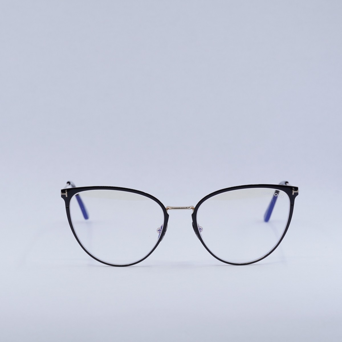 NEW TOM FORD FT5840-B 001 Shiny Black/Gold/Clear Blue Light