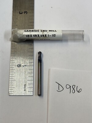 1 NEW HTC 1/8'' DIAMETER CARBIDE ENDMILL. 115-2125. 2 FL BALL. 1/4'' LOC (D986)